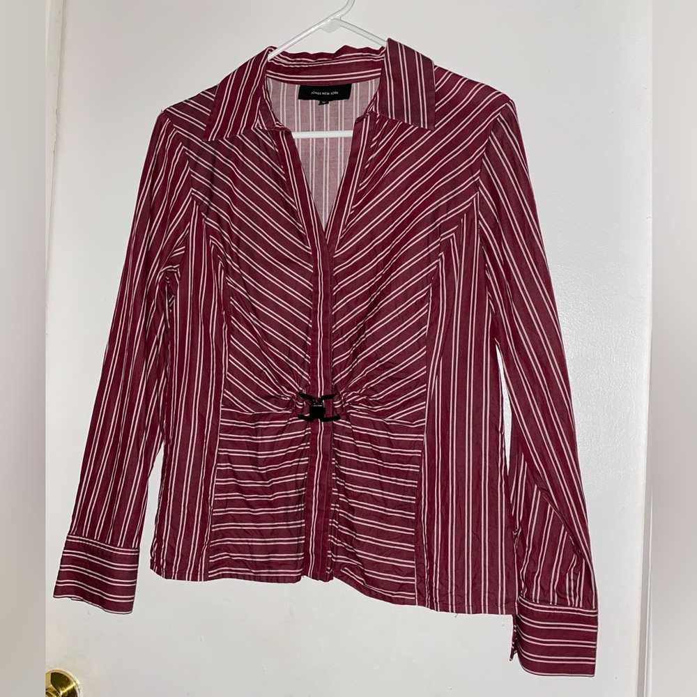 Burgundy and white striped button down shirt size medium